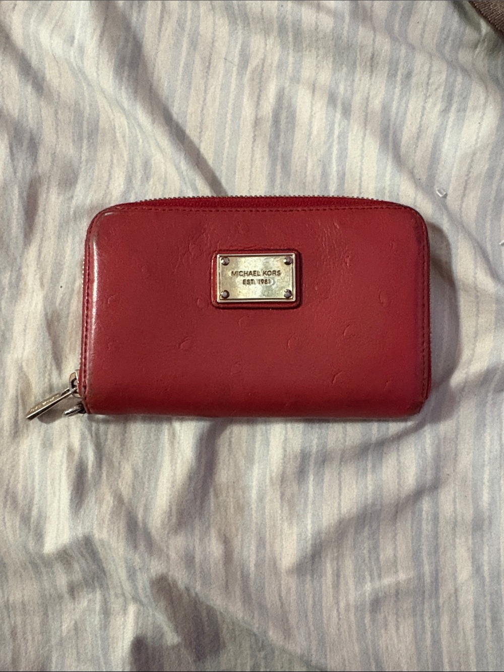Michael Kors Red Zip Wallet with Gold Logo Plaque